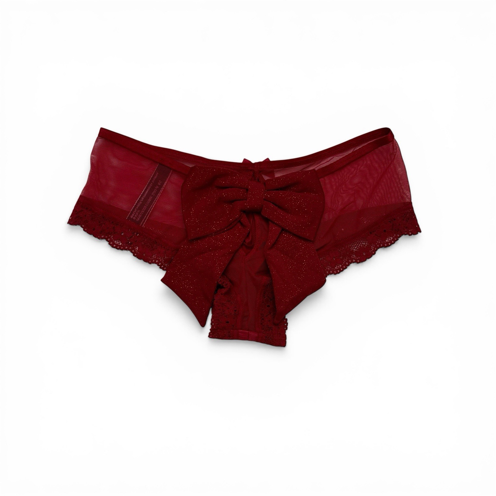 Vintage Victoria’s Secret Red Smooth Lace Cheeky Panties Bow XS Glitter