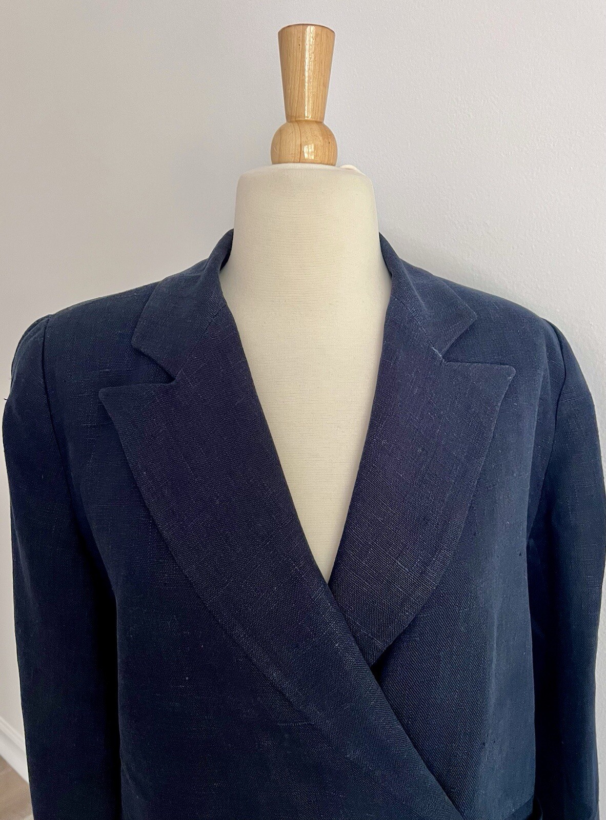 Womens Navy Blue Harvé Benard Lined Linen Blazer Jacket Size M Vintage