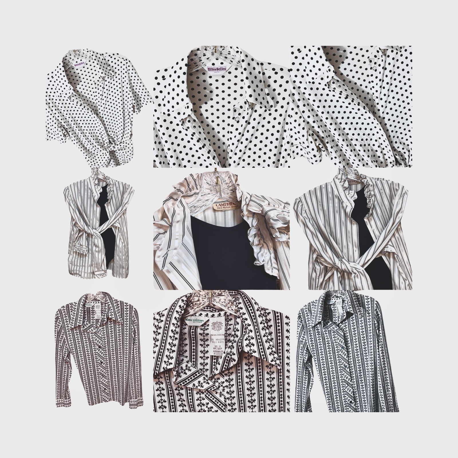 Vintage 60s/70s Mystery Lot of 5 Button Blouses Women’s Polyester, Cotton &Blend