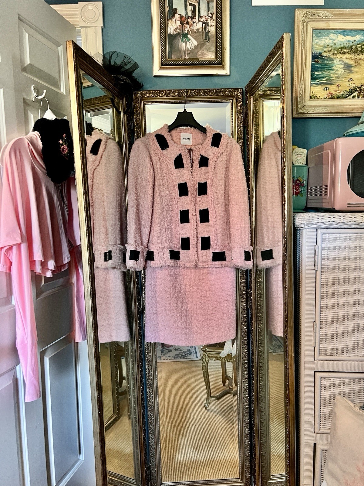 Vintage Moschino Pink & Black Bouclé Suit Size 10 Great Condition Worn Only Once
