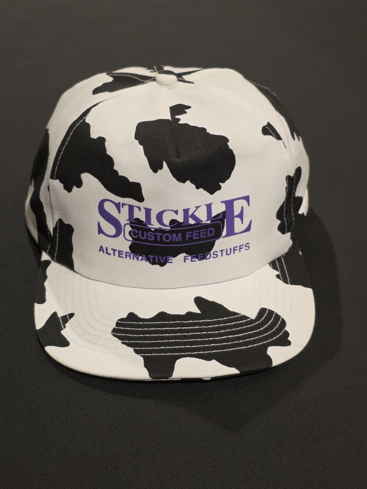 🔥 Vintage 1980s-90s STICKLE Cuntom Feed Cow Print snapback Hat ~ UNWORN