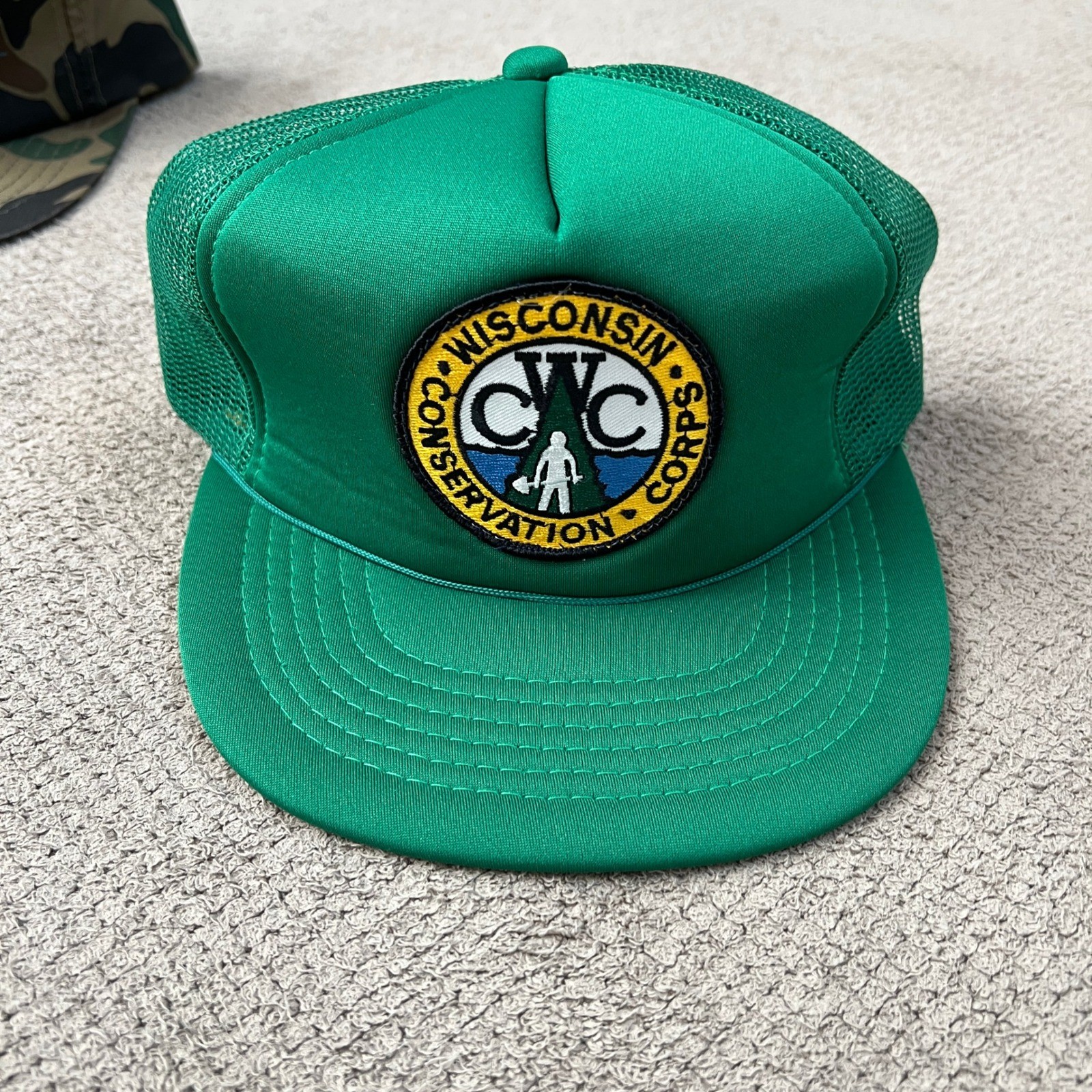 Vintage 1990s Wisconsin Conservation Corps Green Trucker Hat Snapback OSFA