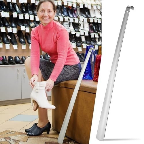 2 Pack Extra Long Metal Shoe Horn Dressing Stick for Seniors Silver