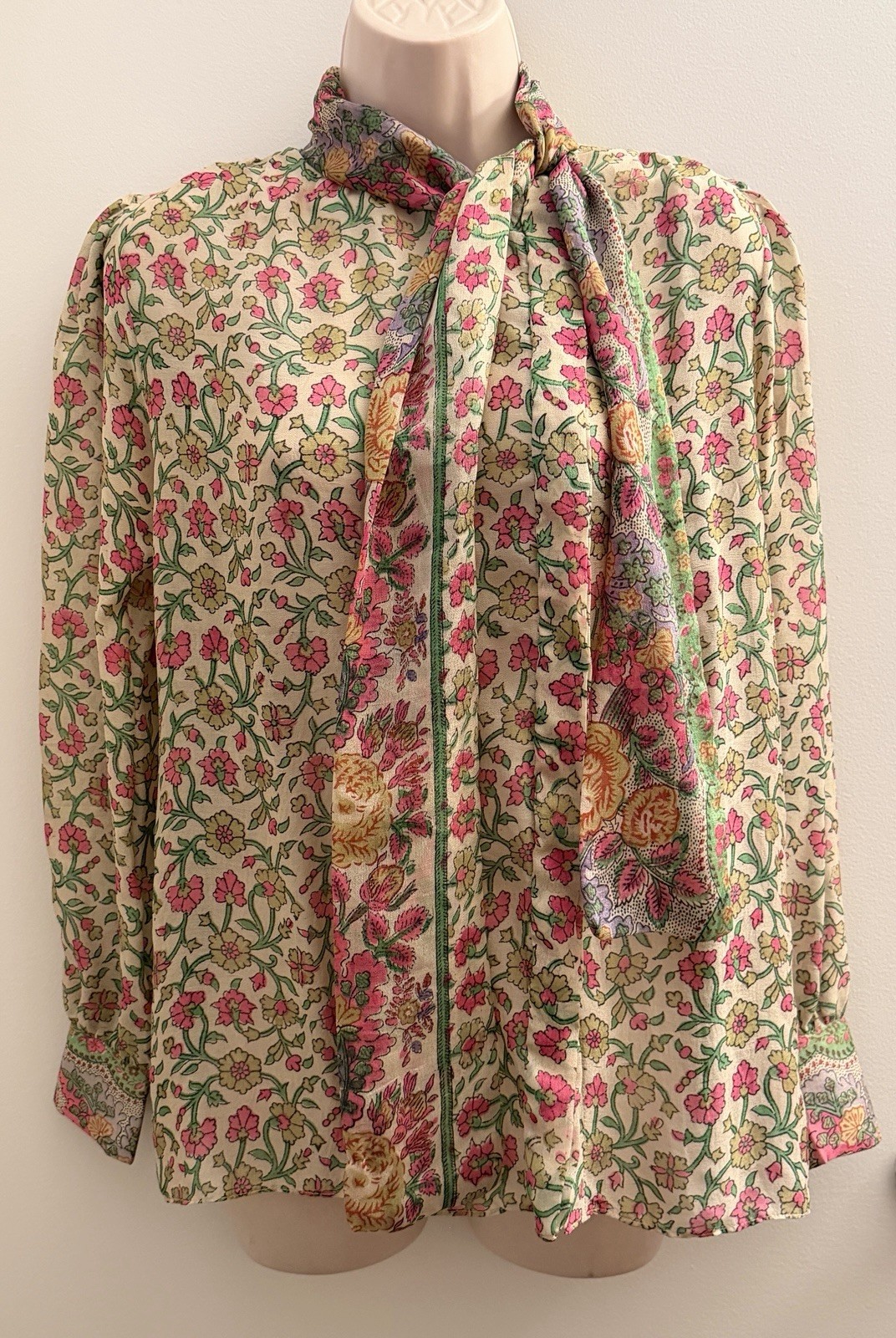 JUDITH ANN CREATIONS VINTAGE WOMENS SILK BATIK FLORAL BLOUSE TOP SMALL S BOHO