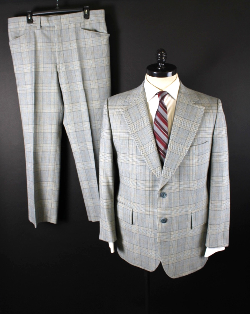 Vintage 1970s Griffon Wool Plaid 2 Button Suit Mens Size 42 Reg