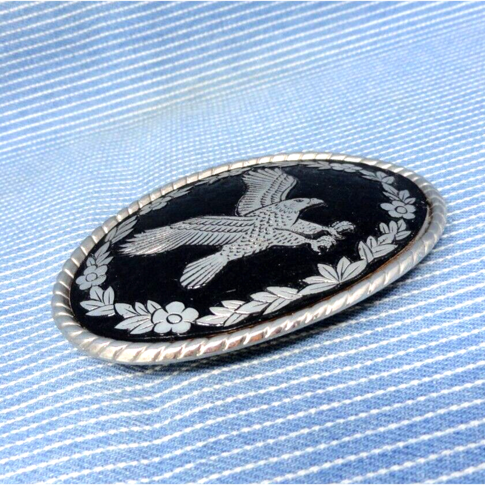 Cowboys Eagle Belt Buckle Western Floral Pressed Metal Inlay Vtg 80s W .TYC948