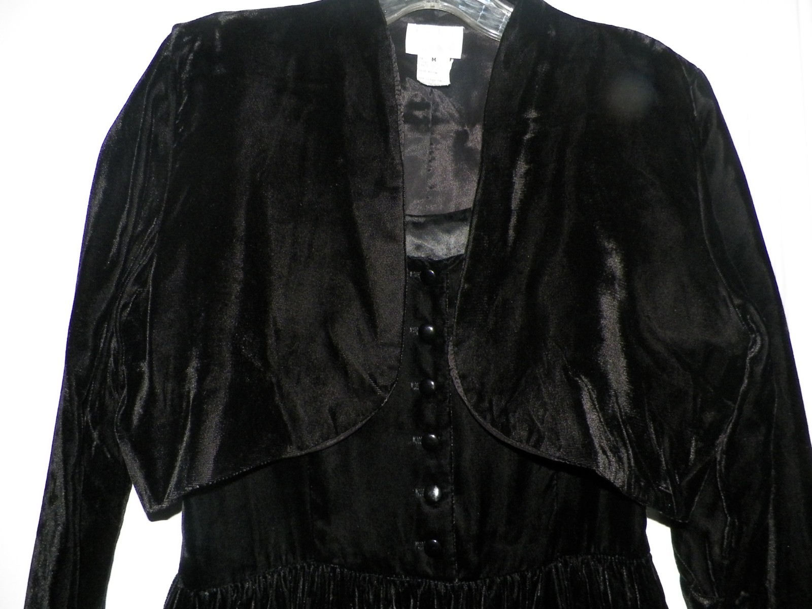 Vintage 80s Small Moda Intl Black Velvet Dress w/ Jacket 26″ Waist