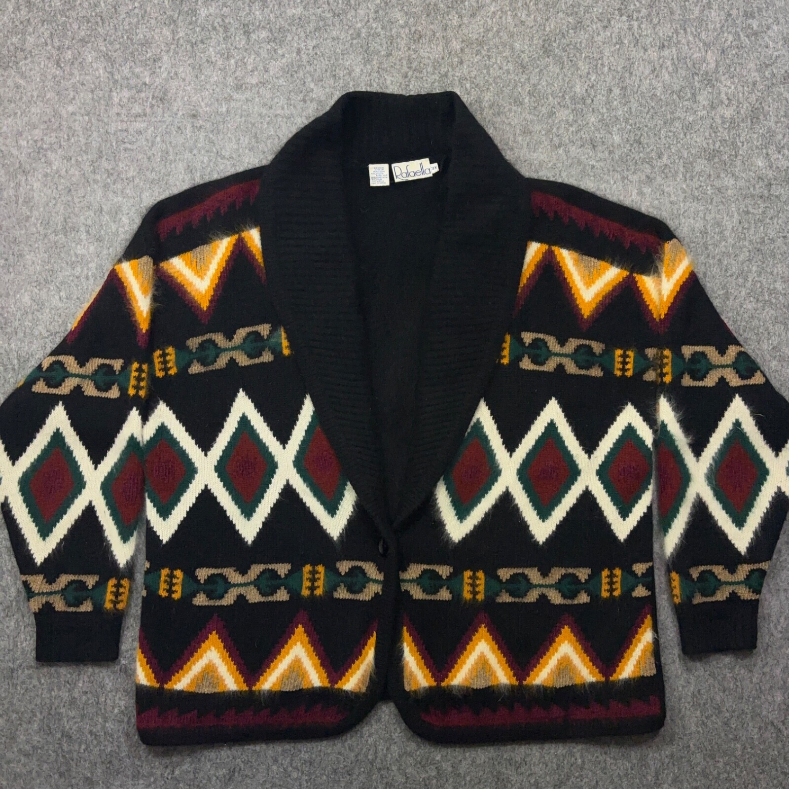 Vintage Rafaella Cardigan Sweater Women’s 3XL Angora/Lambswool Blend Aztec Print