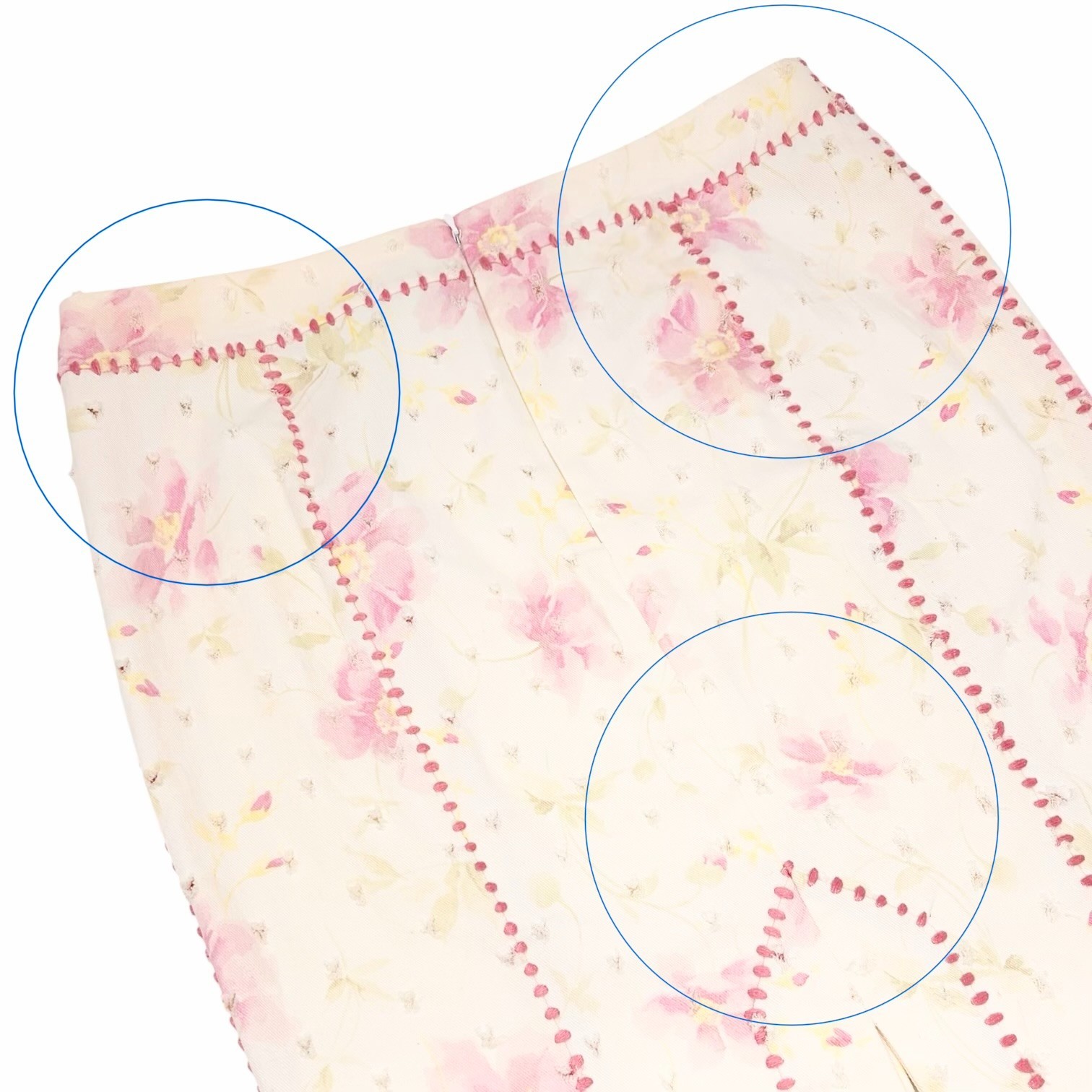 Christian Dior Vintage Flower Perforated Denim Skirt #38 Pink White 902081