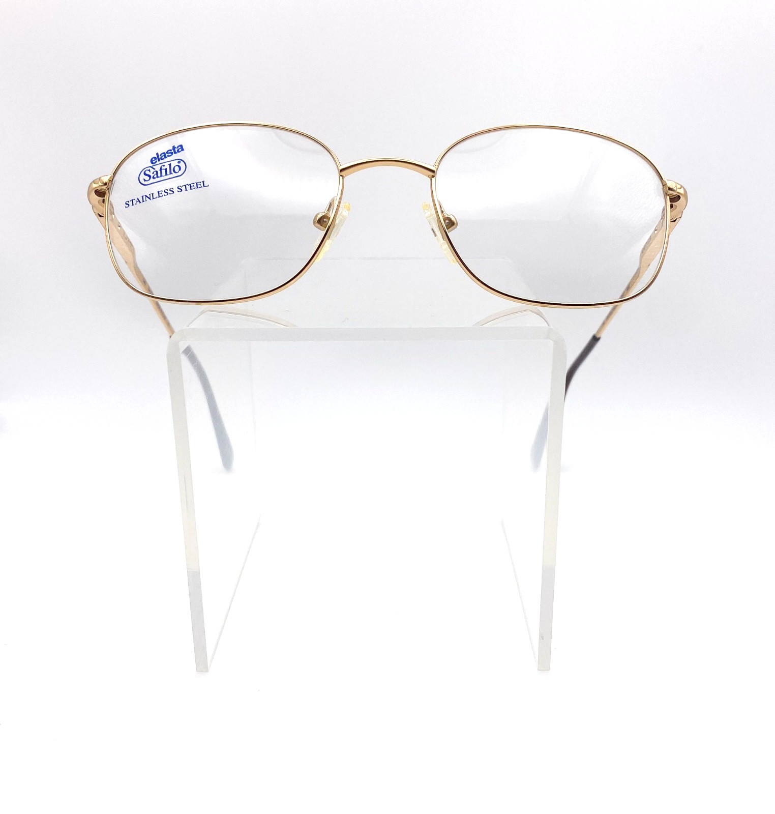 NOS 1990s Safilo Elasta Vintage Gold Stainless Steel Eyeglasses Oval Frames