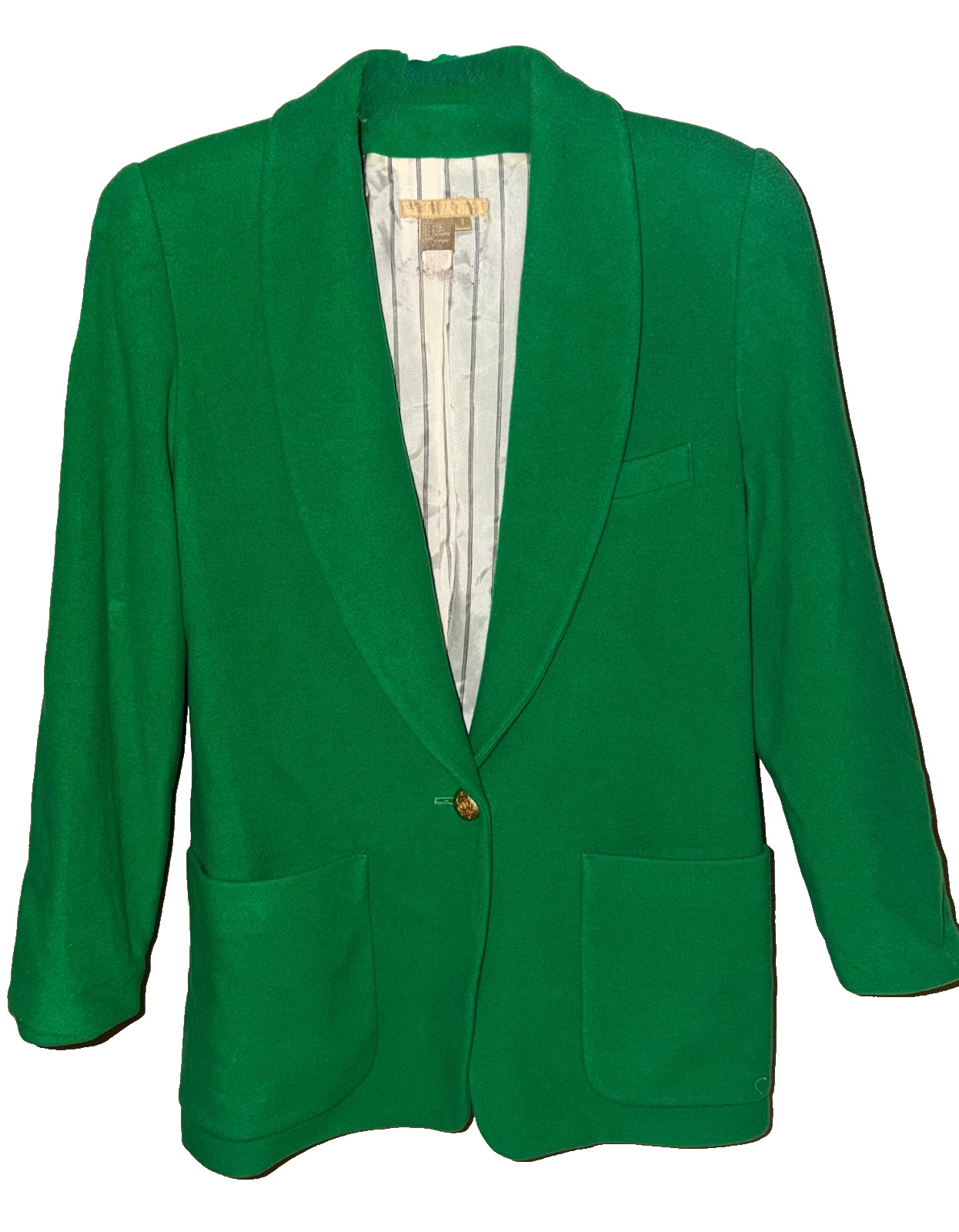 Vintage STUDIO 121 Wool Cashmere Green Gold Button St. Patrick’s Day Blazer Sz S