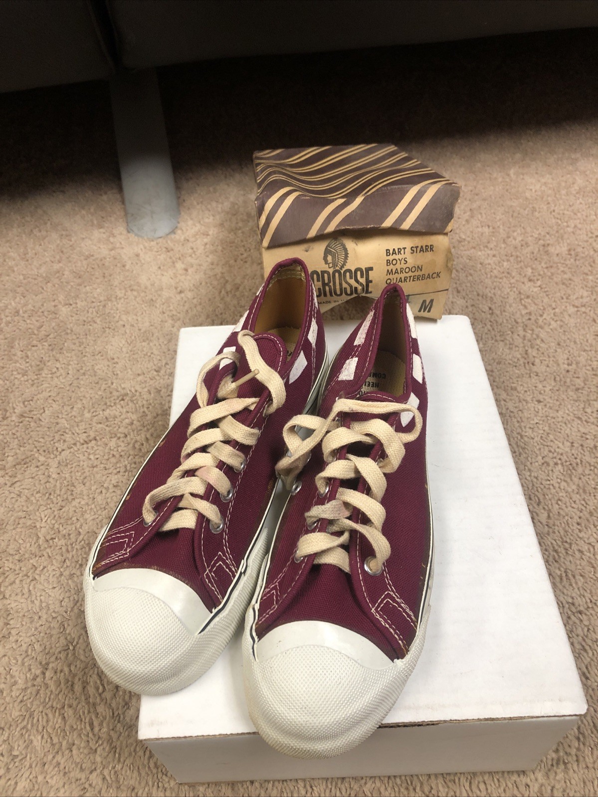 Vintage Lacrosse Bart Starr Quarterback Cut Low Top Canvas Sneaker 3 1/2 USA