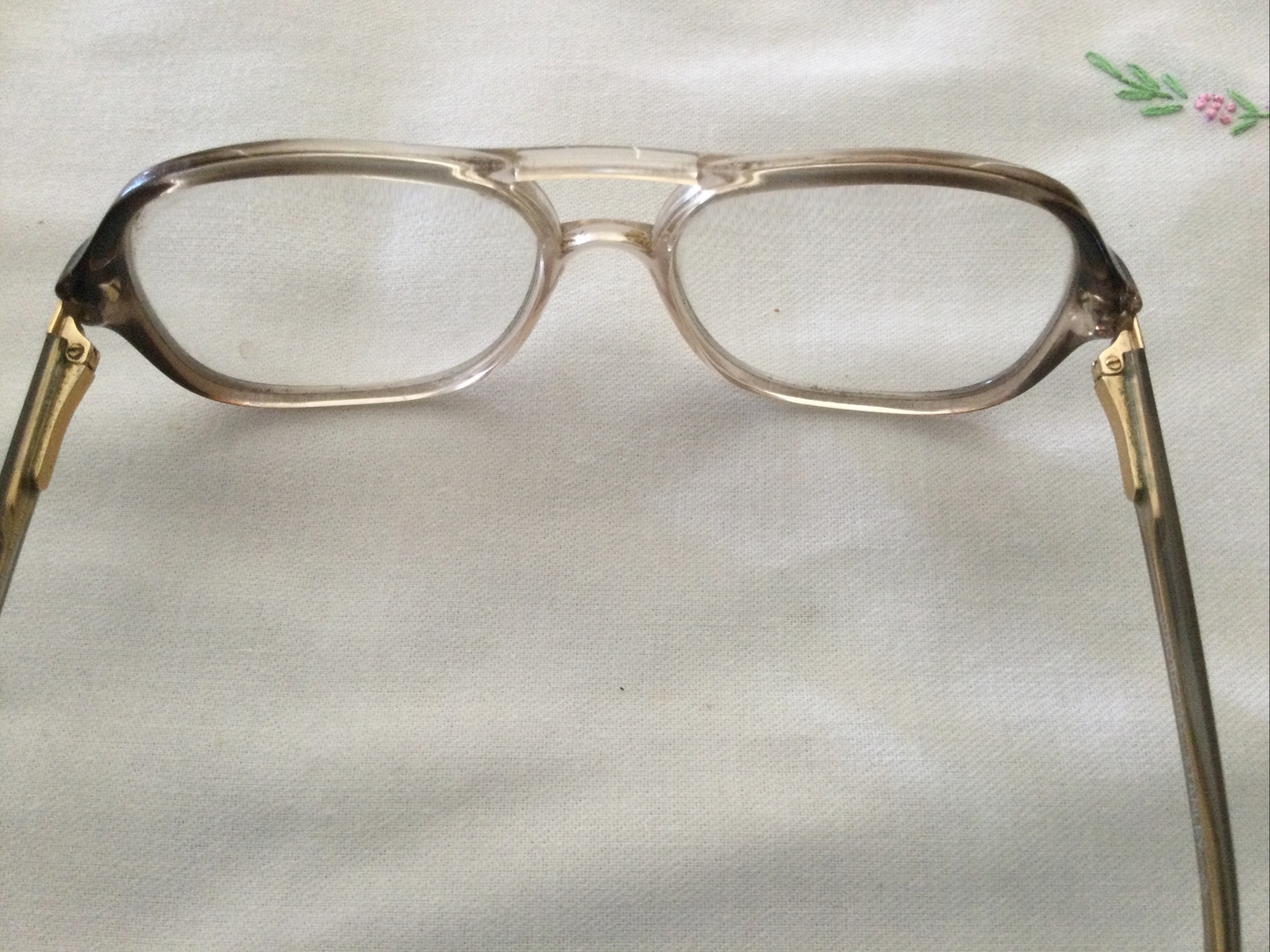 Vtg Luxottica Stanley Oversized Taupe Amber Eyeglasses Frames Made Italy 145MM