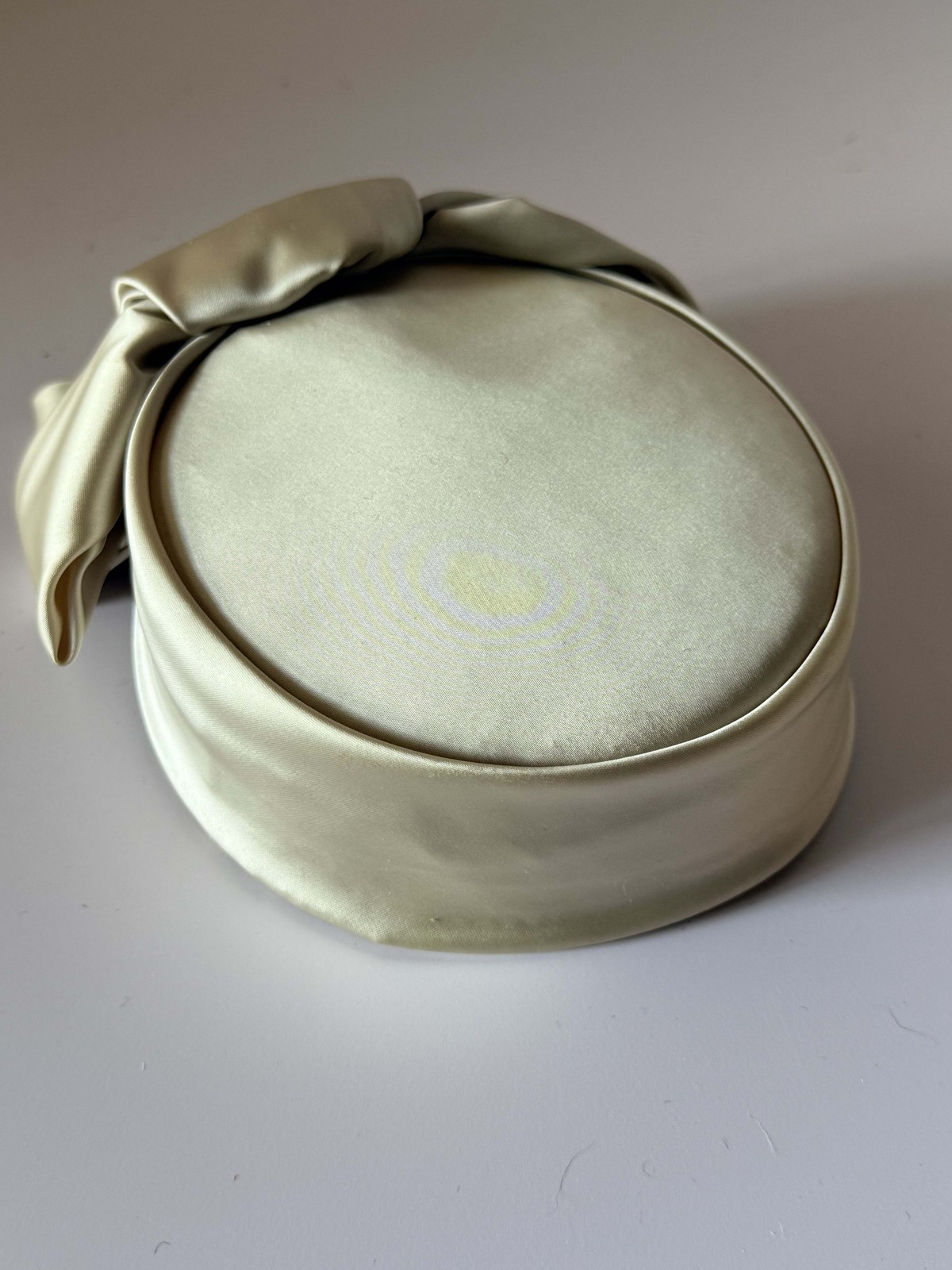 Vintage Champagne Satin Pillbox Hat 1960s Cocktail Hat Oversized Bow Bridal
