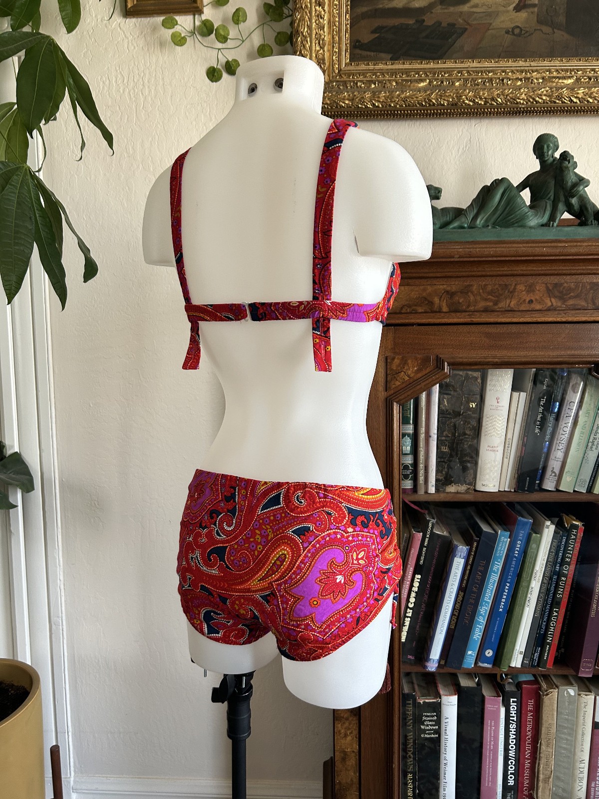 Vintage 1960s 70s Red Psychedelic Paisley Bikini Swimsuit 2pc Bathing Suit SM