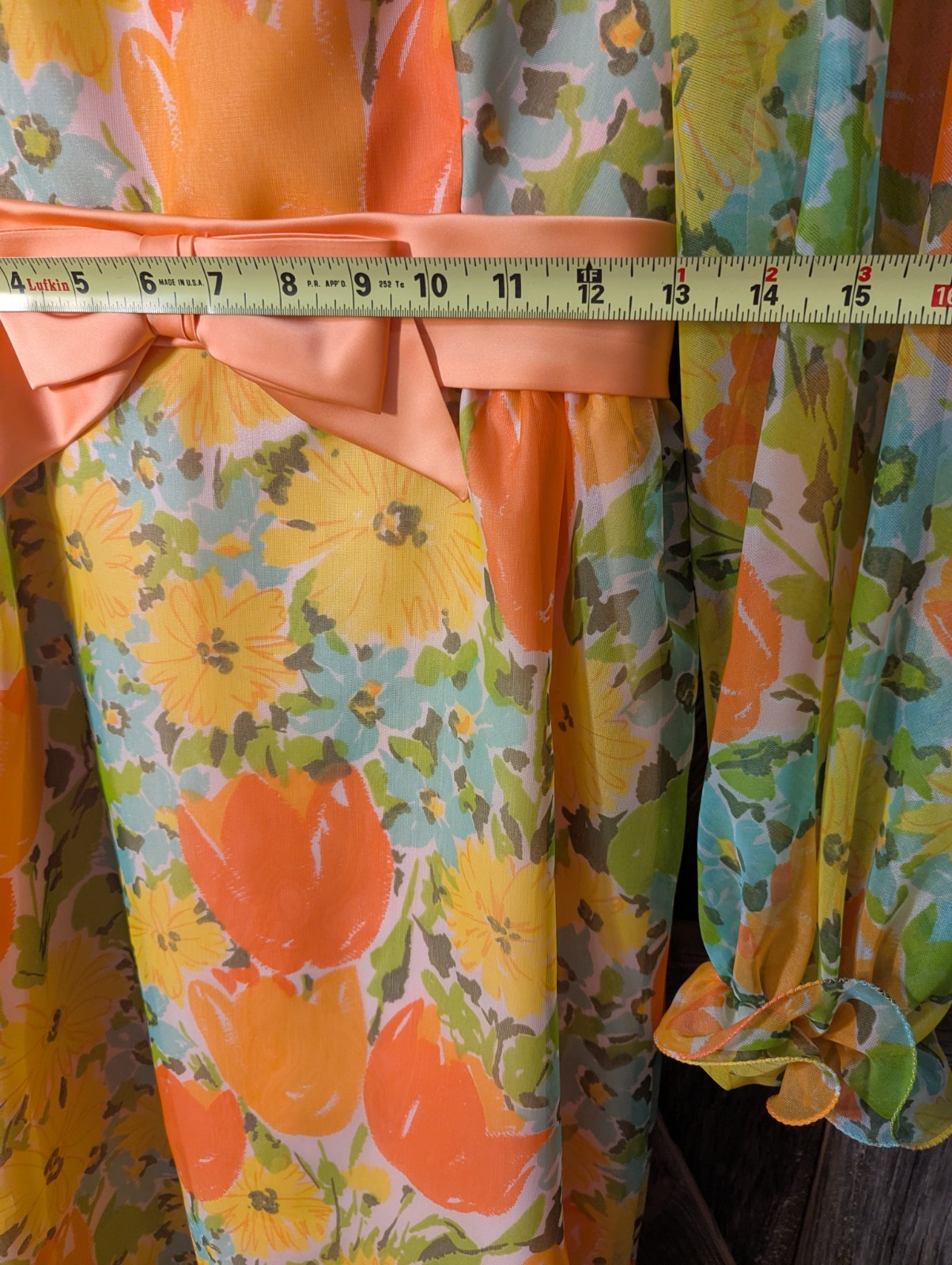 VTG American Nadine 1960/70 Orange Floral Maxi Dress Hippie Retro Boho, SEE PICS
