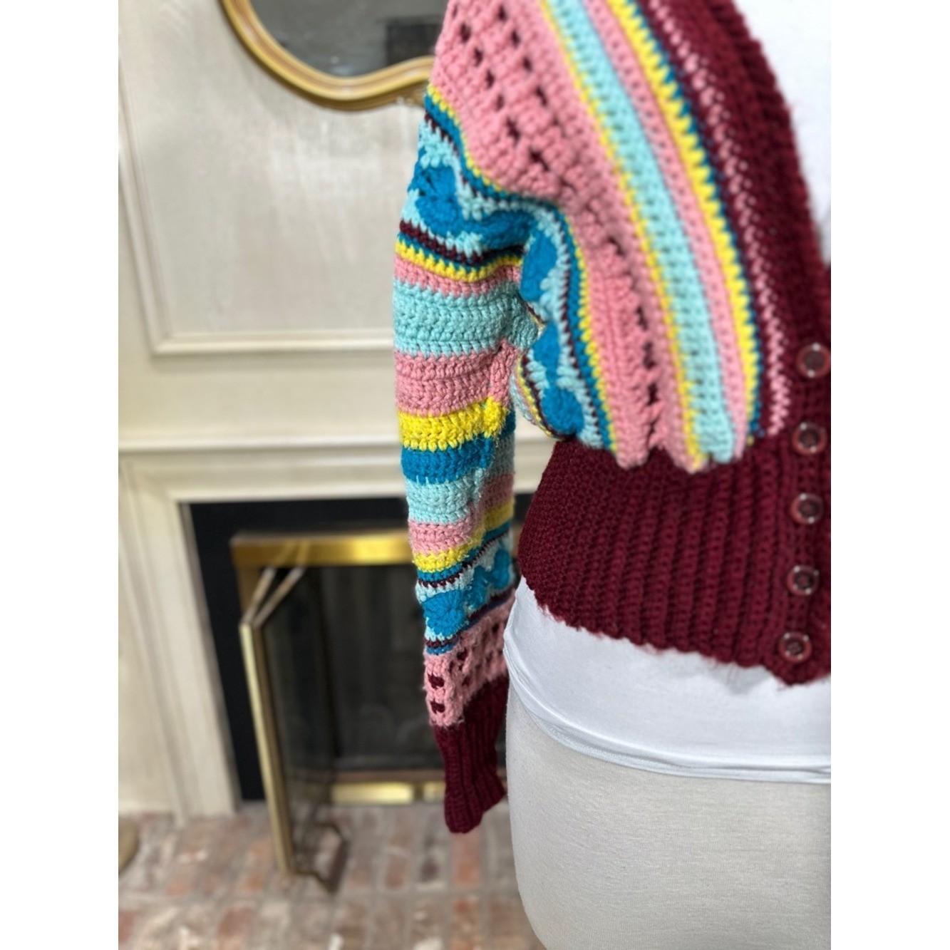 Unbranded Handmade Vintage Crochet Cardigan Multi-Color Grannycore Kitschy