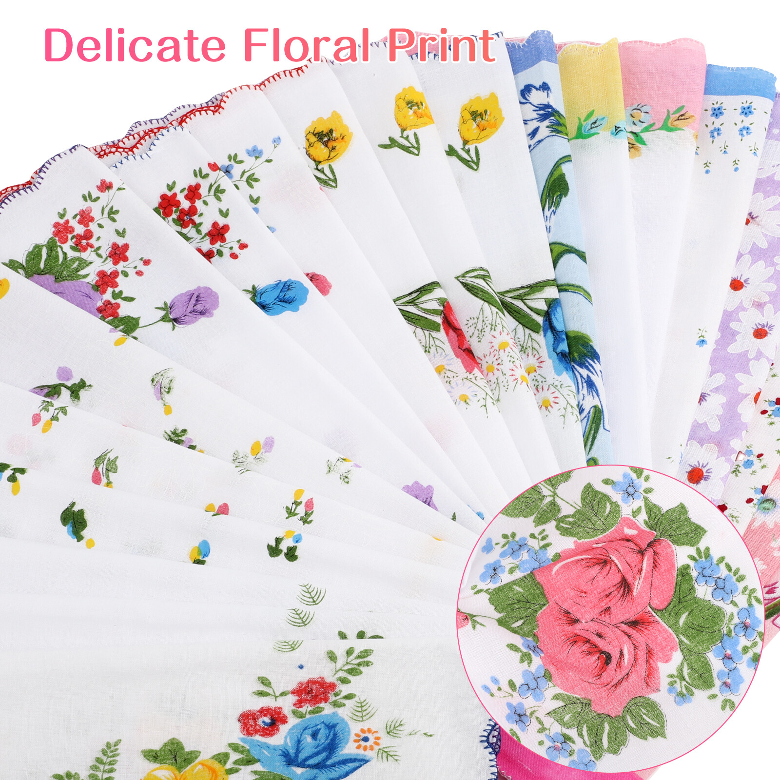 20PCS Lady Handkerchiefs 100% Cotton Hankies Pocket Vintage Classic Handkerchief
