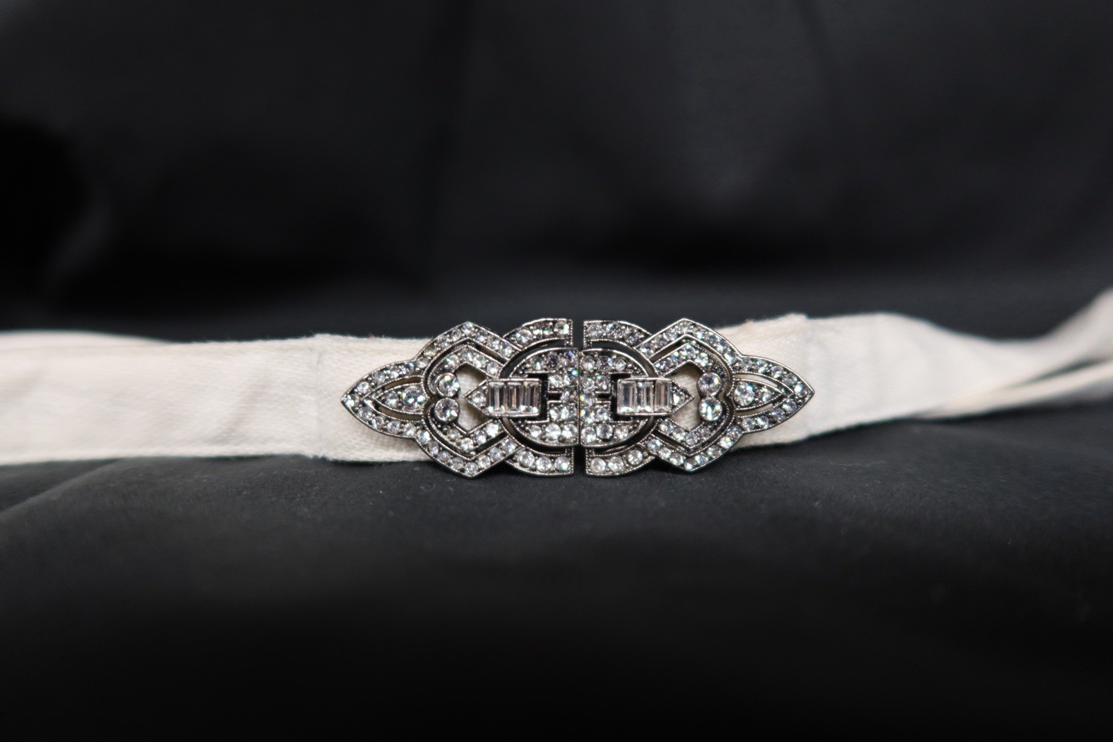 Vintage Art Deco Interlocking Belt Buckle Rhinestone Dress Clasp Cloth Sash 30s