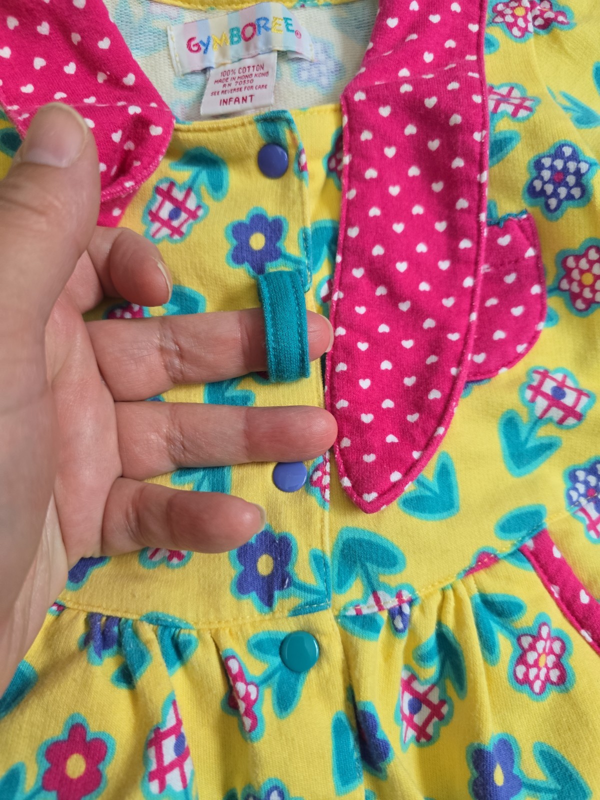 VTG 90s Rainbow Gymboree Infant Cotton Floral Jumpsuit Romper with Heart Collar