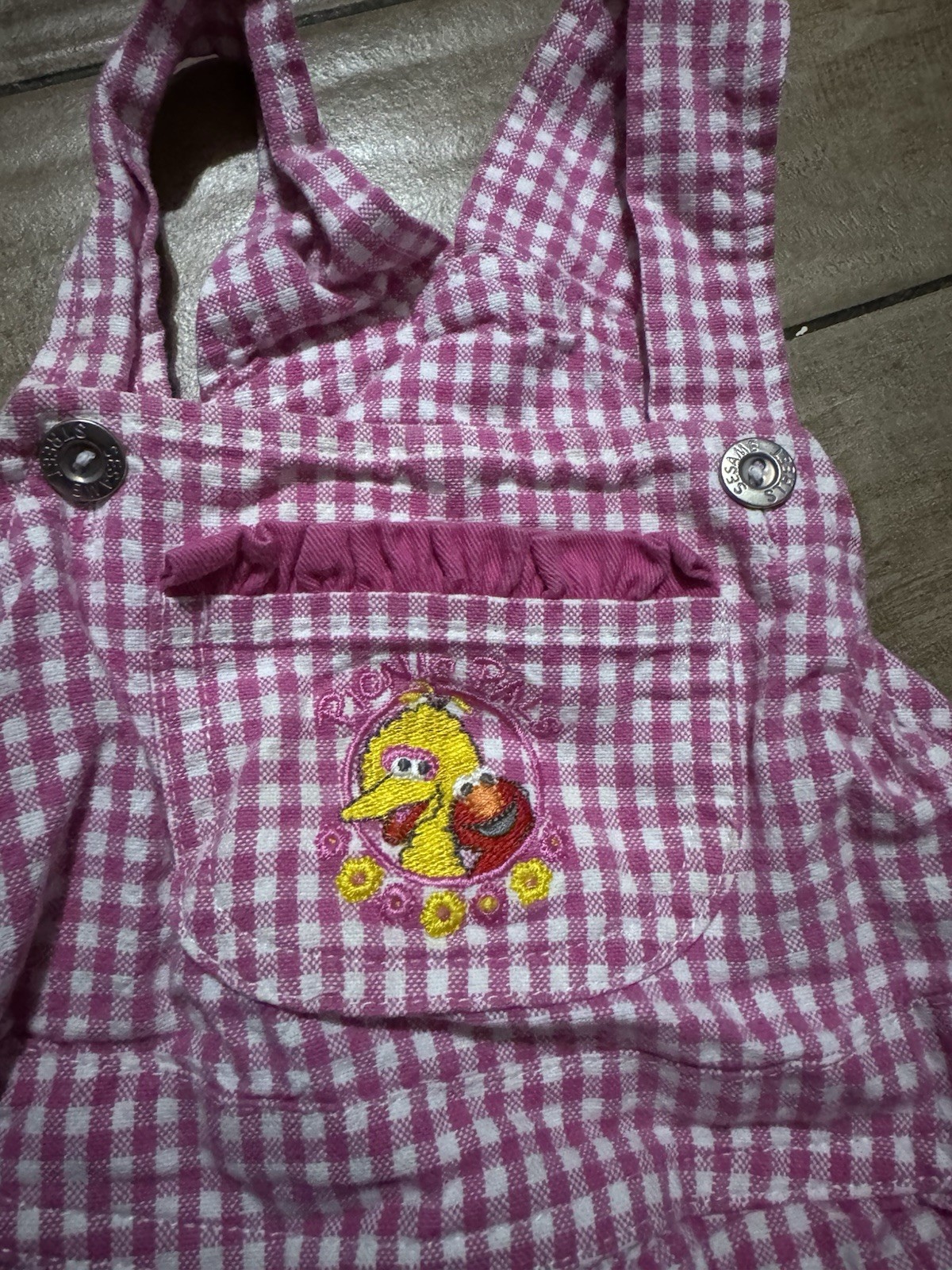 90s SESAME STREET VINTAGE BIG BIRD ELMO GINGHAM 18 MONTH BUBBLE ROMPER OVERALL