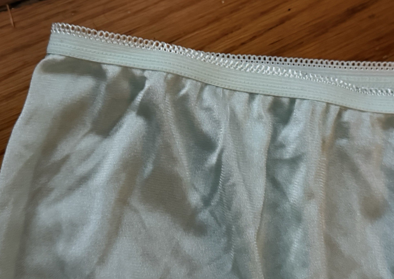 Vtg Panties Shiny Granny Brief Satin Nylon 9 Plus Underscore Sissy Pastel Green
