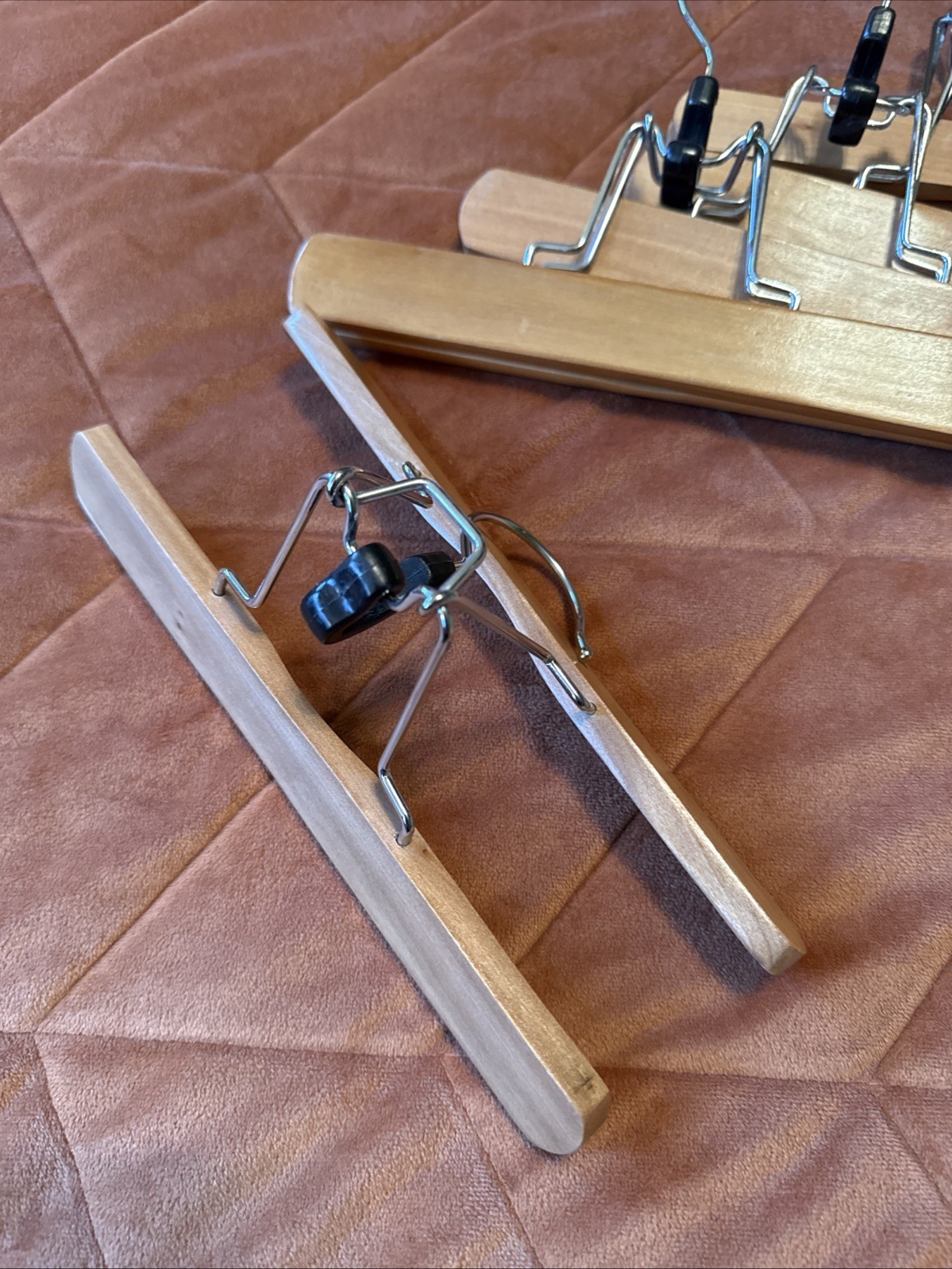 Set of 5 Wooden Clamp Hangers for Pants Skirt Trousers 9” long