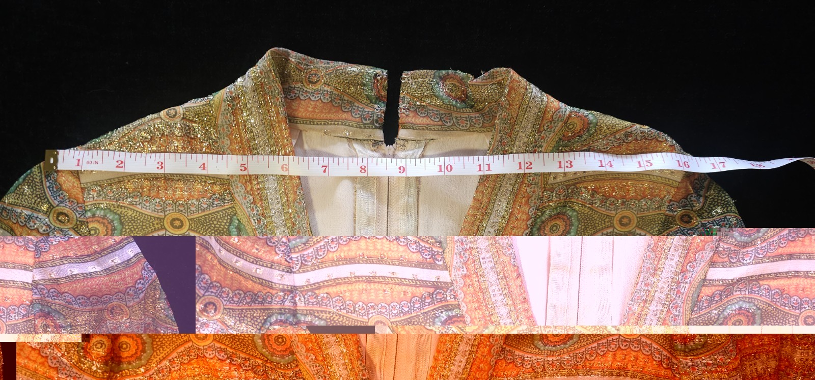 Vintage ILGWU Metallic Lurex Silk Psychedelic Hostess Boho Empire Dress 60s
