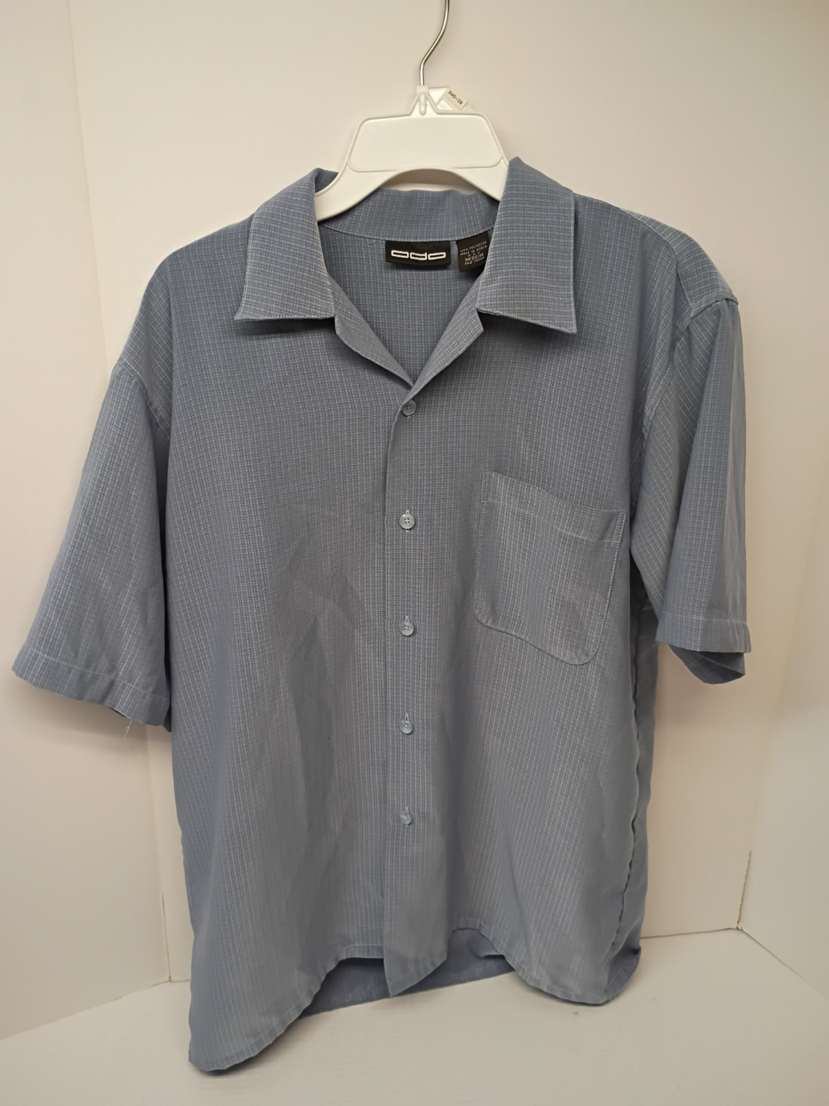 ODO VTG Men’s M Button-Up Shirt Short Sleeve Solid Gray Pockets Spread Collar