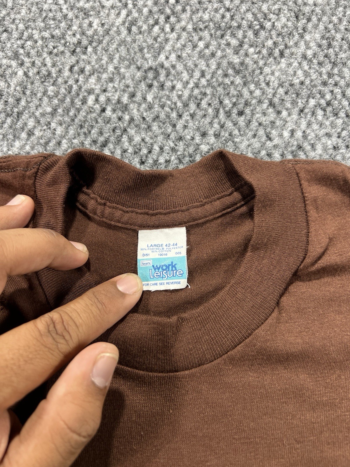 Vintage 70s Sears Work Leisure Mens Selveged Pocket T Shirt Size Large Brown