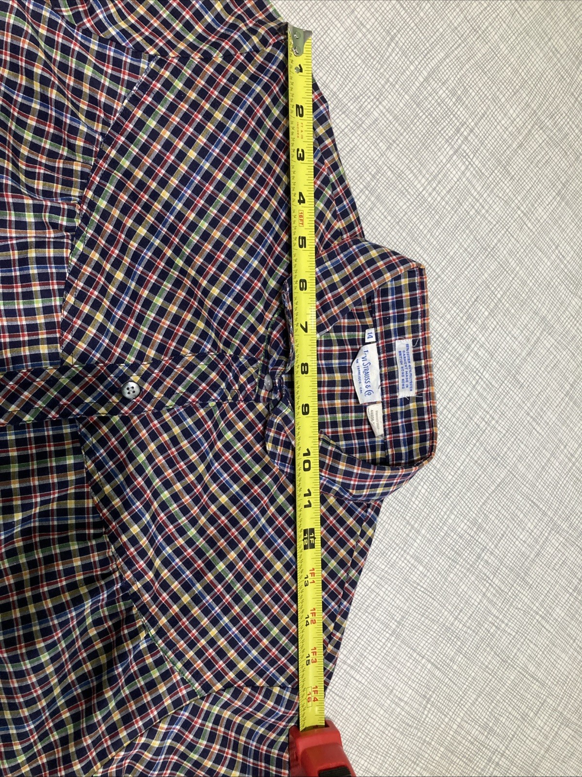 VTG 70s LEVI STRAUSS Western Shirt Size 14 Rainbow Plaid Pearly Button Blouse HK