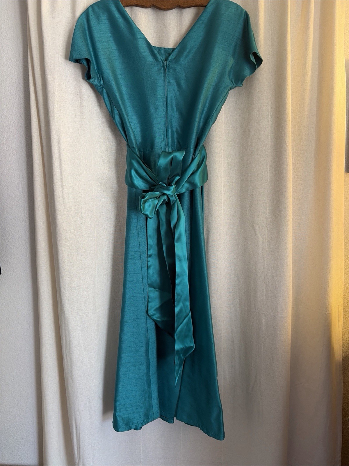 Vintage Handmade Aquamarine Formal Classic A Line Dress Buttons Satin Bow