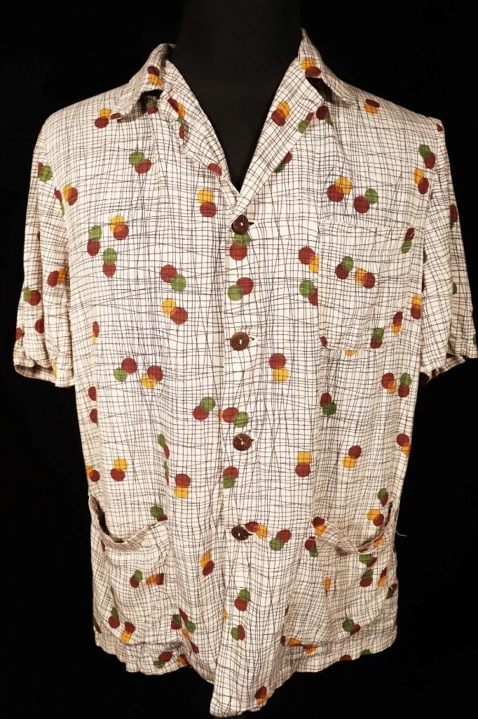 Rare Vintage Palmland Miami 1950’s Rayon Gabardine Print Shirt Med Exc Cond