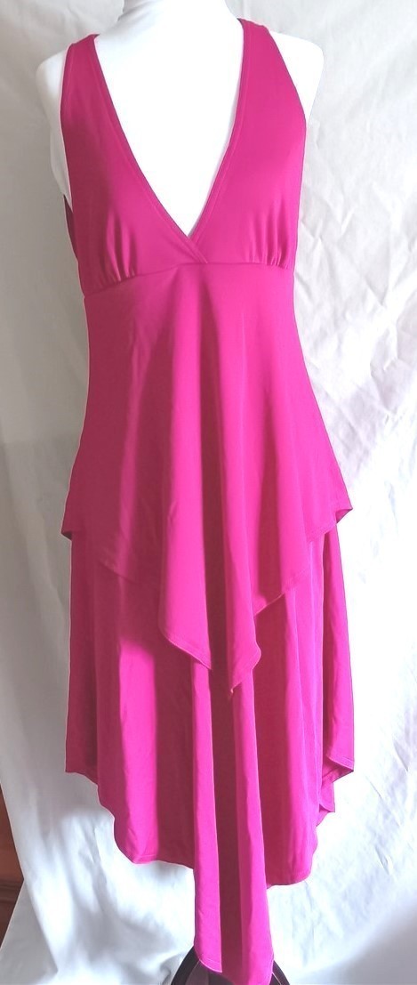 S Howard Hirsch Dress XS Hot Pink Sexy A-Line Handkerchief Hem 60s 70s Vtg