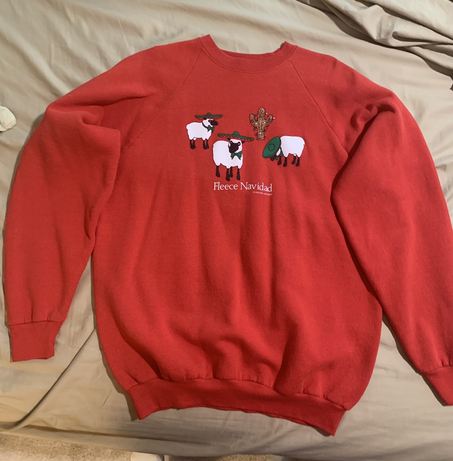 Fleece Navidad Sheep Christmas Sweatshirt XL Red Vintage USA