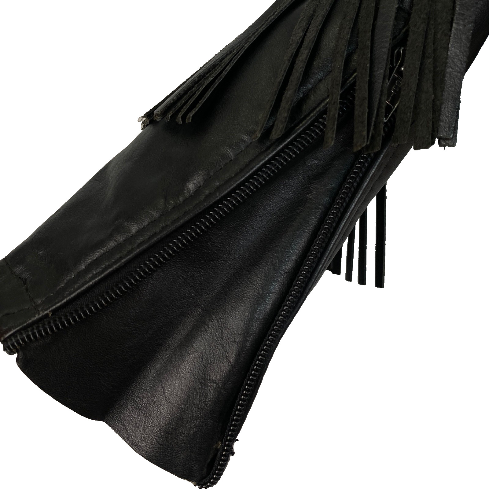 Vintage black leather fringe jacket women’s S M moto rocker biker TAURUS