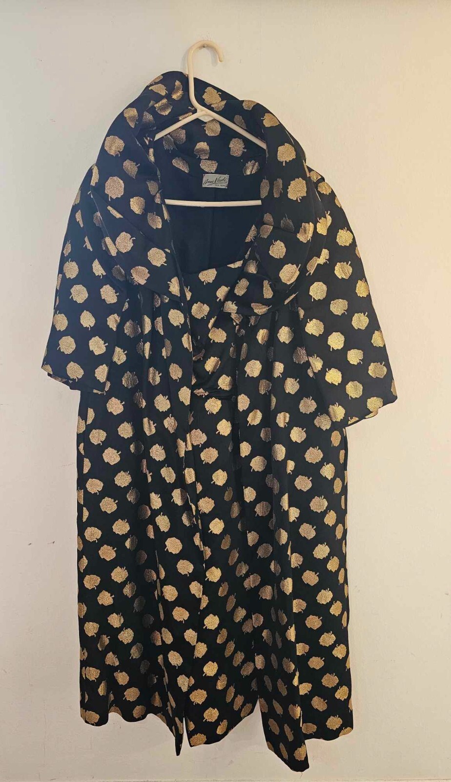 2pc RARE Vtg 40’s Anne Verdi New york Black gold leaf Evening Dress w/ Blazer