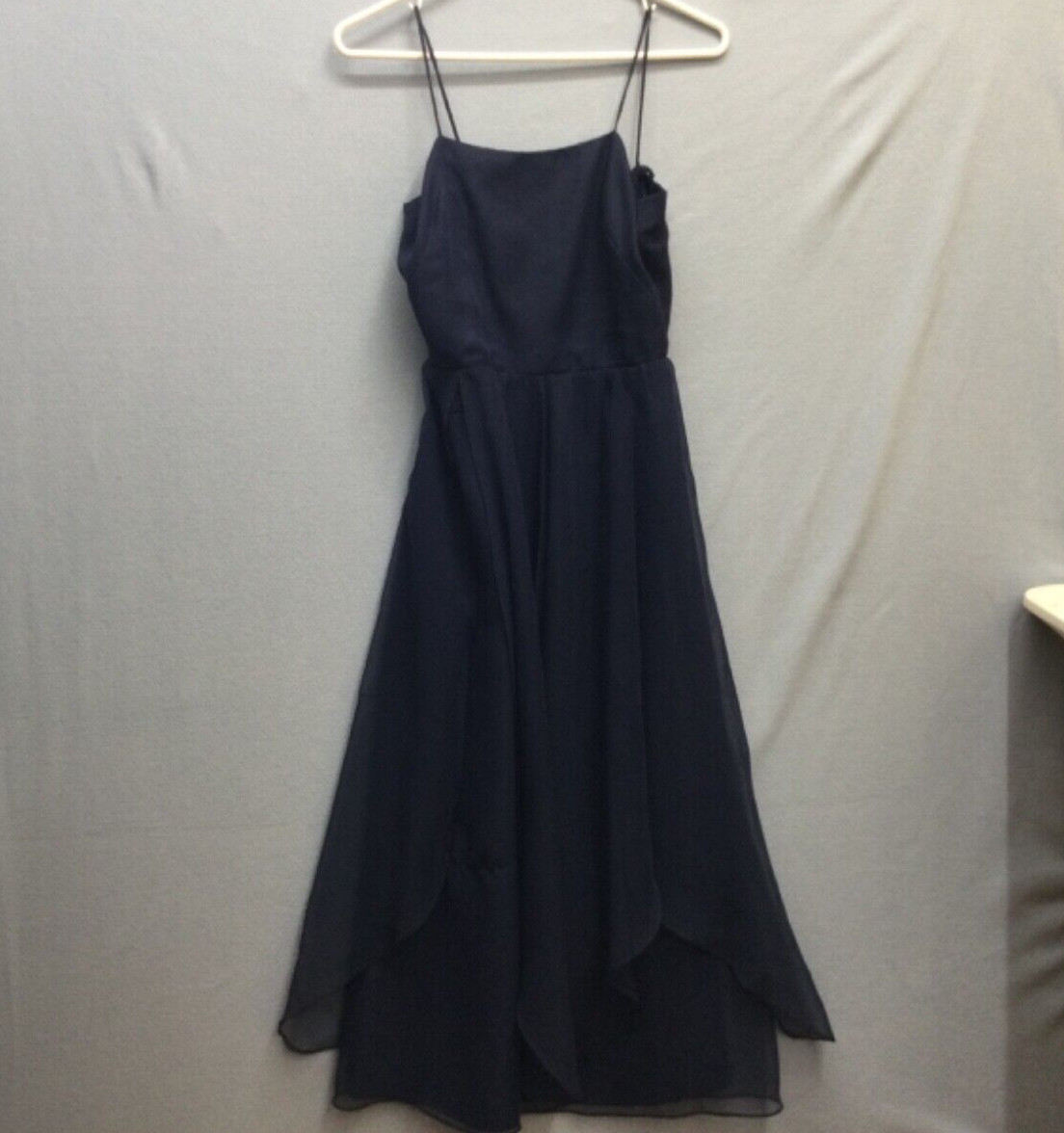 Vintage Miss Elliette California Navy Blue Chiffon Spaghetti Strap Dress Size 8
