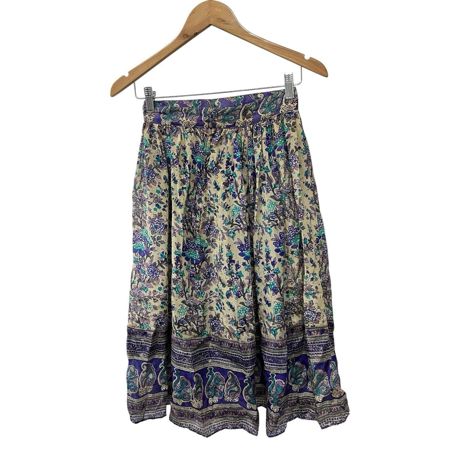 Vintage 70s Phool India Silk Block Top & Skirt Set S