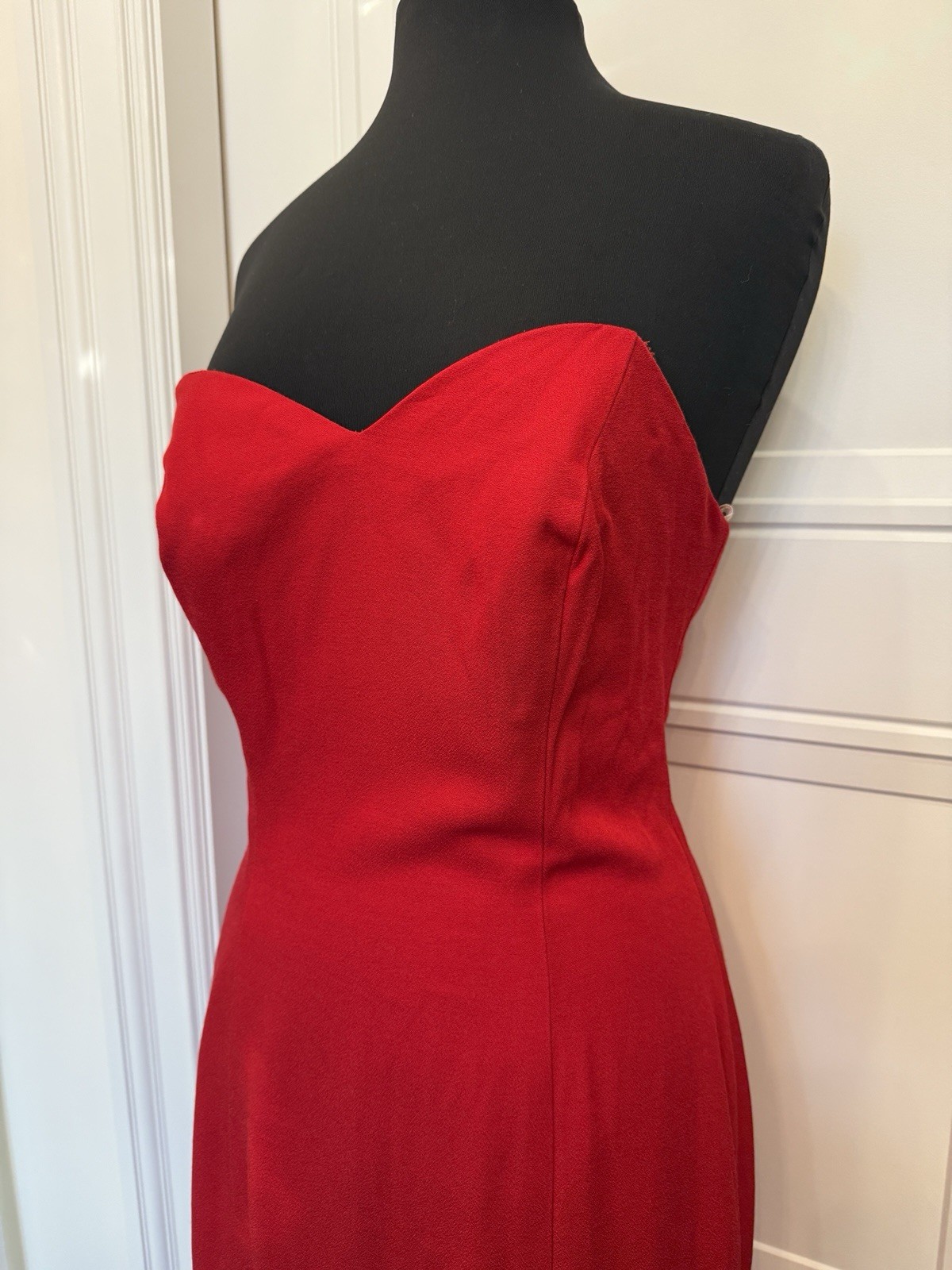 VINTAGE NIKI ORIGINALS RED STRAPLESS GOWN GLAM 80s 90s MAXI OLD HOLLYWOOD