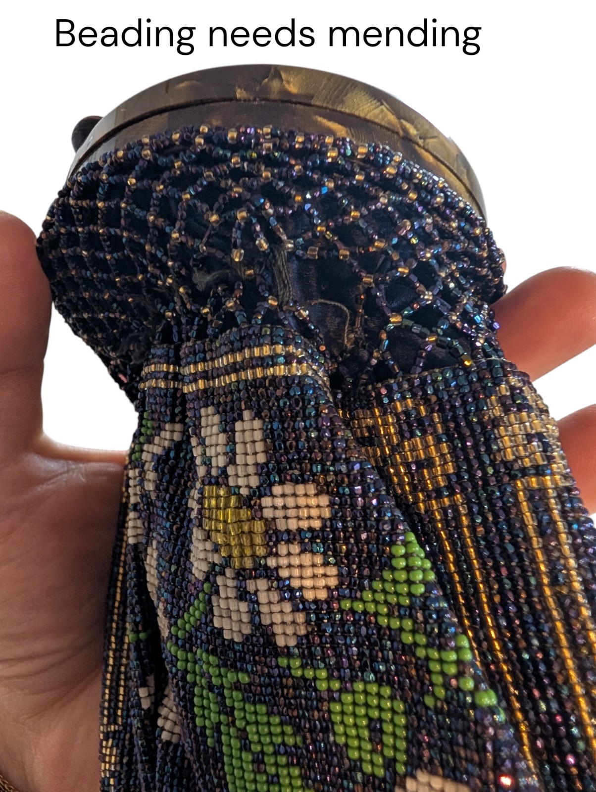 Vtg Art Deco Micro Beaded Purse Bag Daisy Victorian Lot 4 Celluloid Glass Pastel