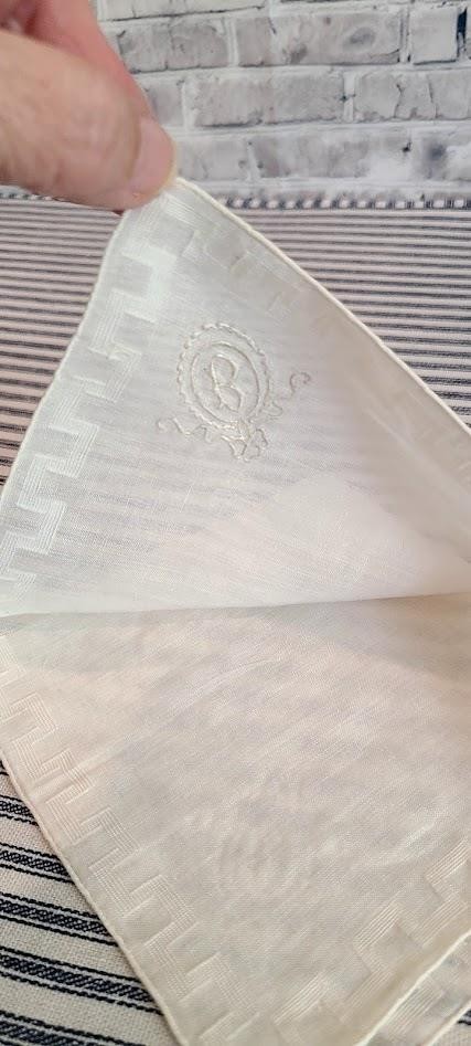 Vintage White on White Embroidered Hanky ~ Monogram Initial B ~ Pretty Border