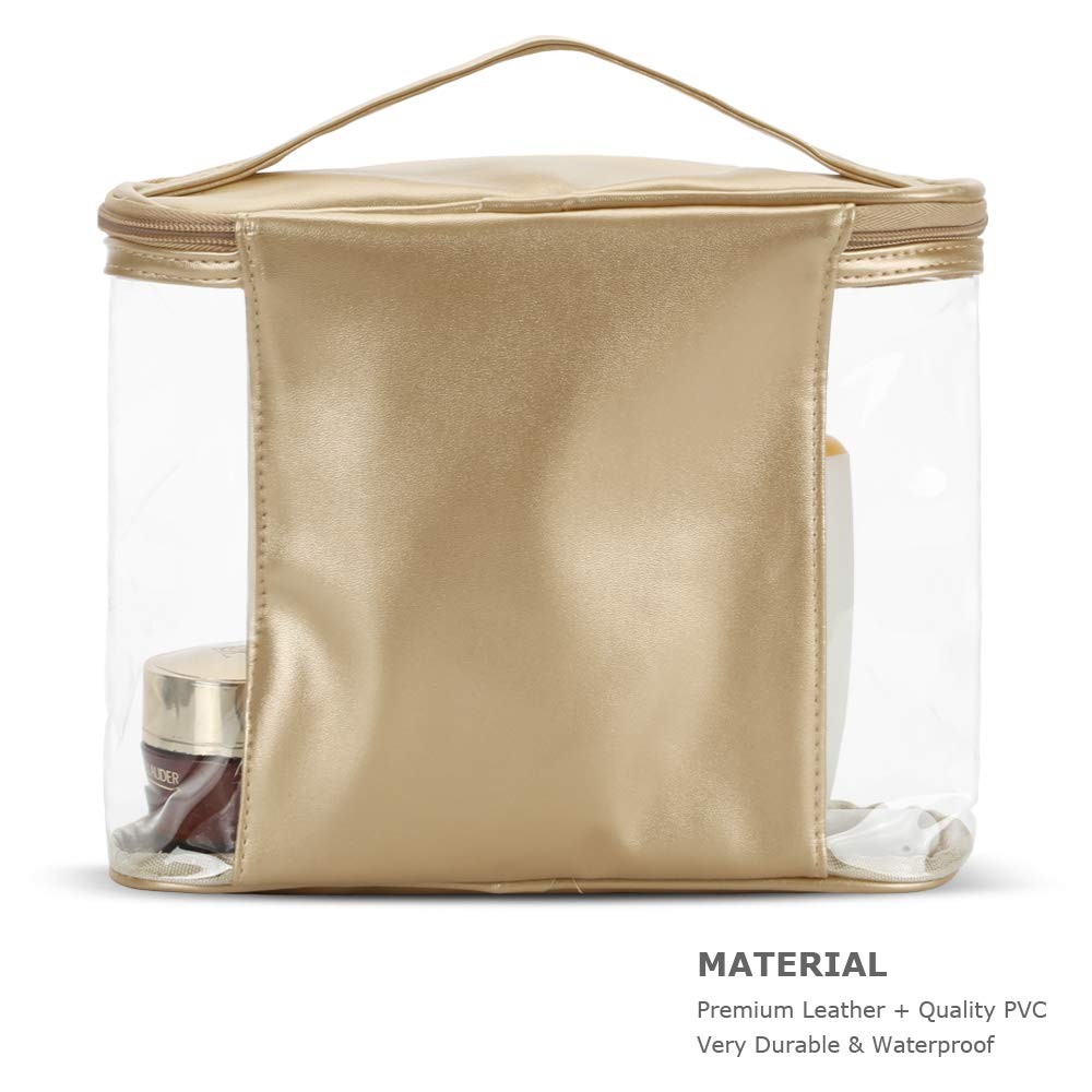 YORONIDA Cosmetic Bag, Portable Clear Toiletry Case 1 Piece, Gold 1PACK