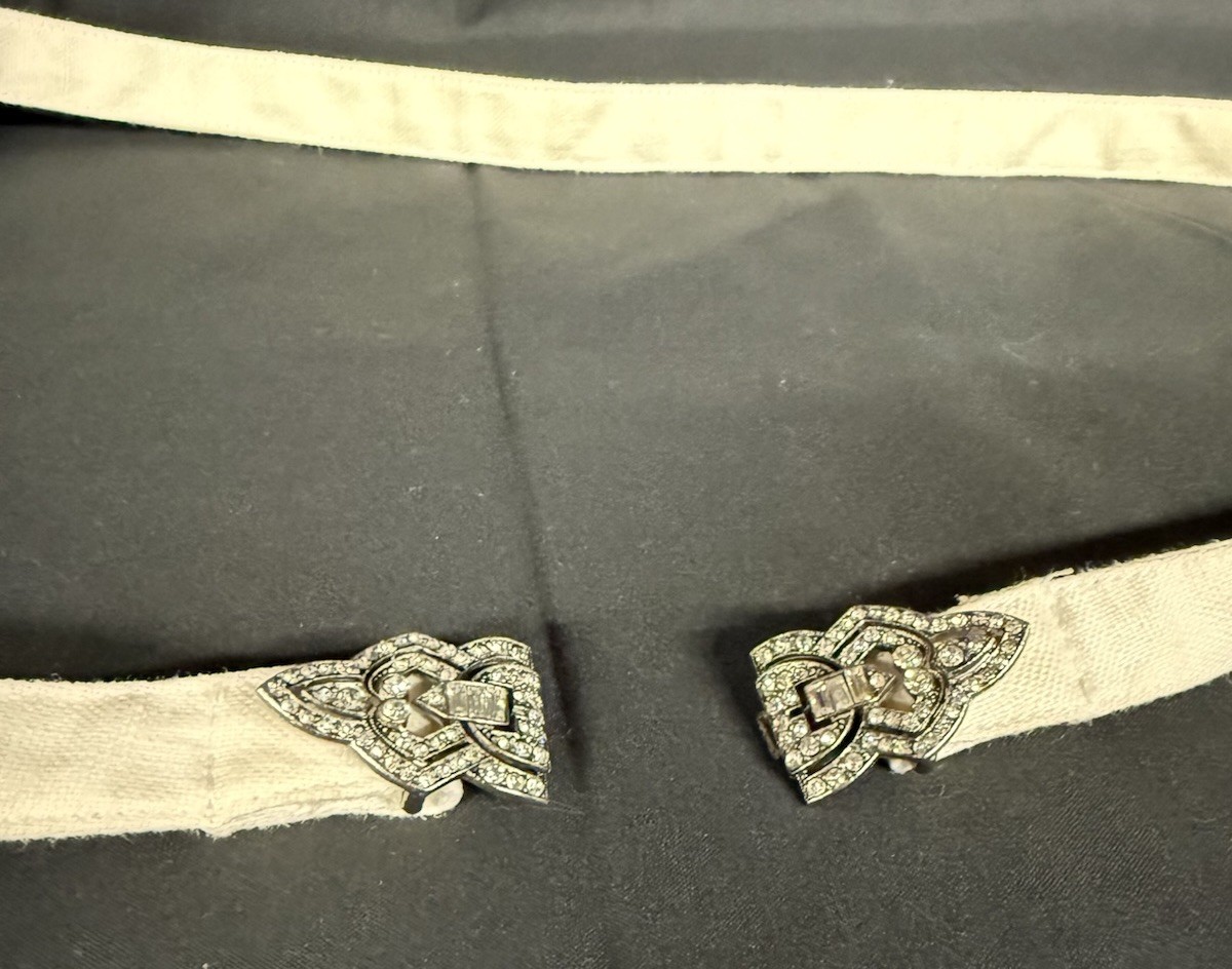 Vintage Art Deco Interlocking Belt Buckle Rhinestone Dress Clasp Cloth Sash 30s