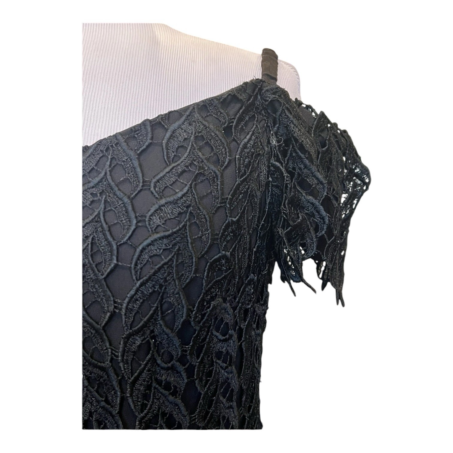 Vintage Cachet Bari Protas Black Lace Off Shoulder Cocktail Dress Gown Size 12