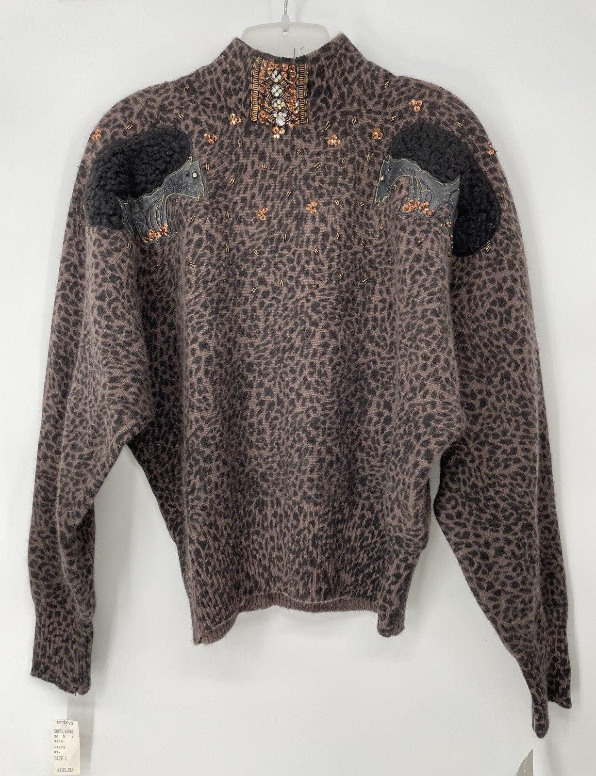 VTG Epic 90s NOSWT Wool Angora Leather Streetwear Statement Beaded Sweater md/l