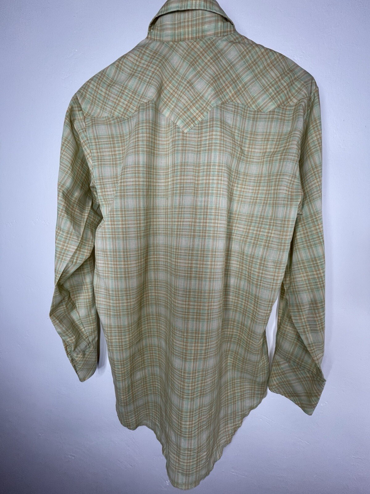 VTG 70s Cowboy Shirt Snap Pearl Button Long Sleeves Poly Blend 16 32 (FLAWS