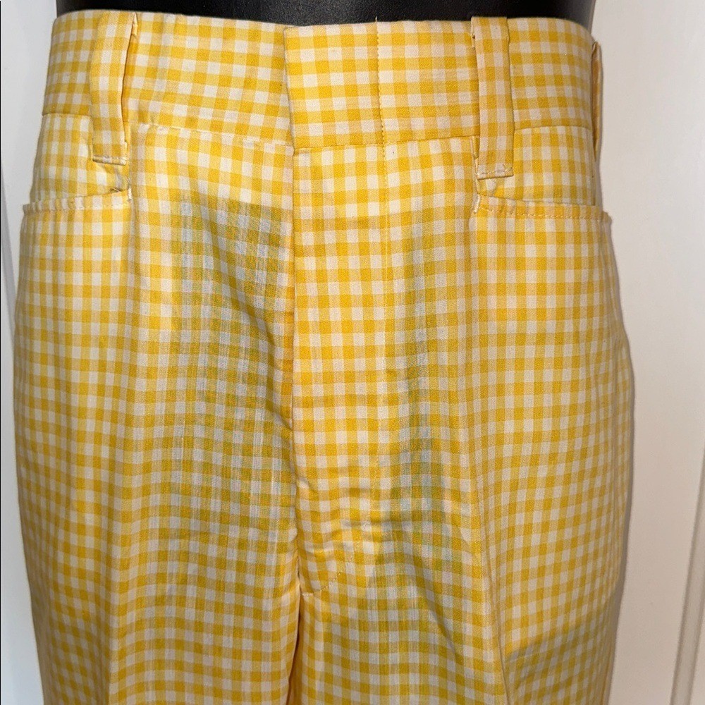 NWT Vintage 70s Izod Yellow & White Checked Polyester/Cotton Pants