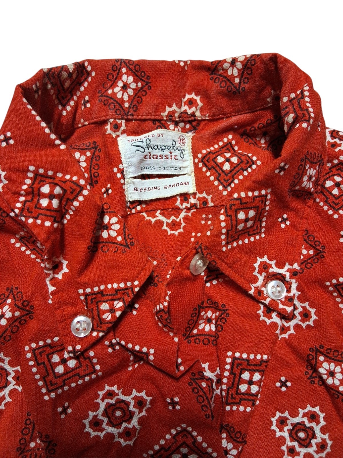 Vintage 60s Shapely Classic Bleeding Bandana Shirt Red Button Down Size 10