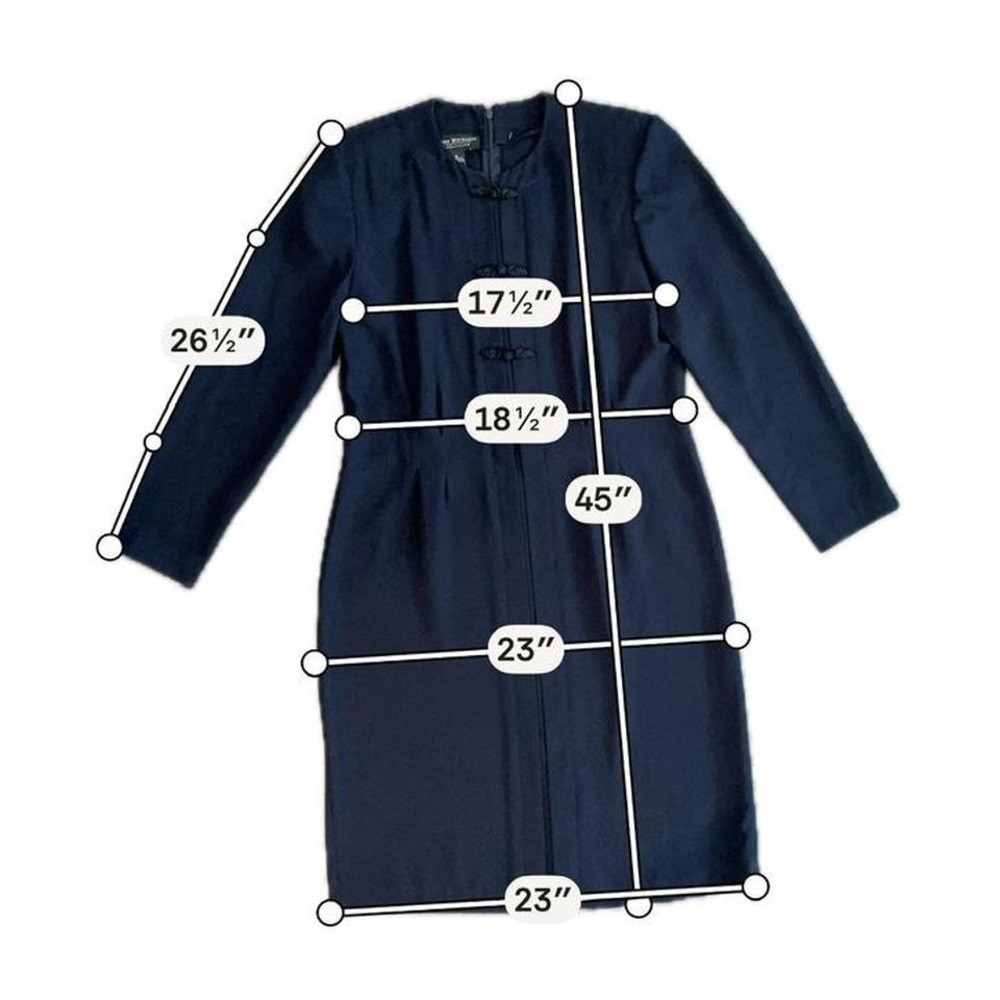 Vintage Debra Michaels Navy Midi Dress Frog Button Front Long Sleeve Size 16